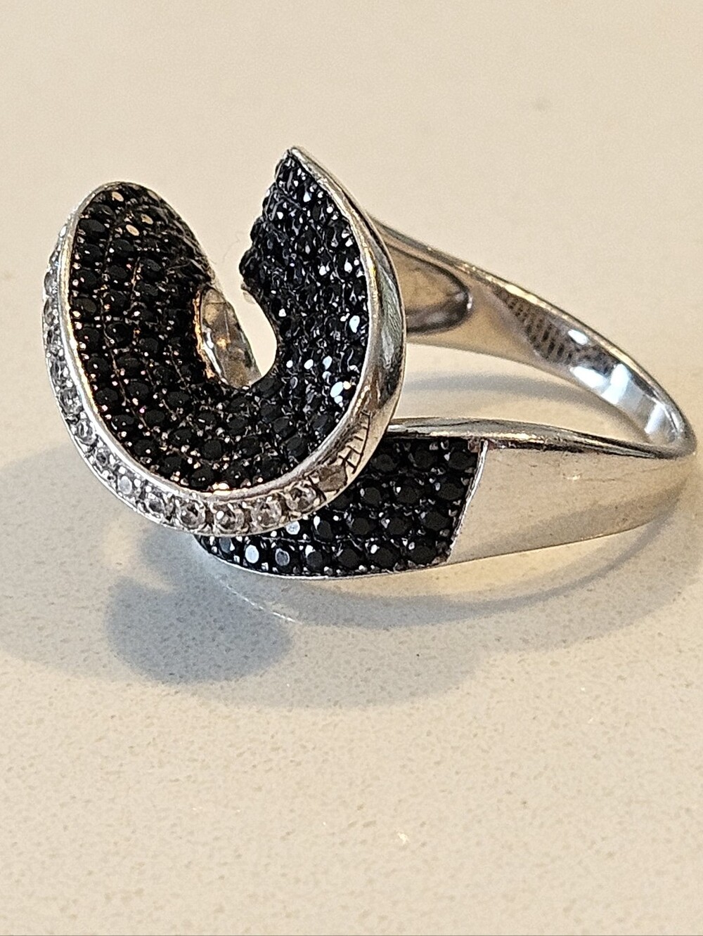 Ultra Modern Sterling Silver Cocktail Twisted Ribbon Tuxedo Ring Sz 7.5